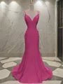 Trumpet/Mermaid V-Neck Curvaceous Sleeveless Sweep Train Jersey Corset Dress With Ruched