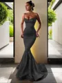 Trumpet/Mermaid V-Neck Sleeveless Sweep Train Flair Silk like Satin Corset Dress