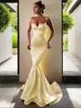 Trumpet/Mermaid V-Neck Sleeveless Sweep Train Flair Silk like Satin Corset Dress
