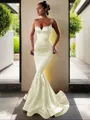 Trumpet/Mermaid V-Neck Sleeveless Sweep Train Flair Silk like Satin Corset Dress
