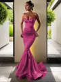 Trumpet/Mermaid V-Neck Sleeveless Sweep Train Flair Silk like Satin Corset Dress