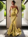 Trumpet/Mermaid V-Neck Sleeveless Sweep Train Flair Silk like Satin Corset Dress