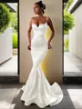 Trumpet/Mermaid V-Neck Sleeveless Sweep Train Flair Silk like Satin Corset Dress