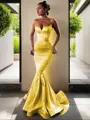 Trumpet/Mermaid V-Neck Sleeveless Sweep Train Flair Silk like Satin Corset Dress