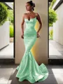 Trumpet/Mermaid V-Neck Sleeveless Sweep Train Flair Silk like Satin Corset Dress