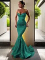 Trumpet/Mermaid V-Neck Sleeveless Sweep Train Flair Silk like Satin Corset Dress
