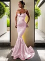 Trumpet/Mermaid V-Neck Sleeveless Sweep Train Flair Silk like Satin Corset Dress
