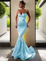 Trumpet/Mermaid V-Neck Sleeveless Sweep Train Flair Silk like Satin Corset Dress
