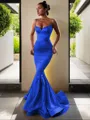 Trumpet/Mermaid V-Neck Sleeveless Sweep Train Flair Silk like Satin Corset Dress