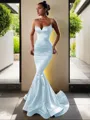 Trumpet/Mermaid V-Neck Sleeveless Sweep Train Flair Silk like Satin Corset Dress