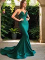 Trumpet/Mermaid V-Neck Sleeveless Fitted Court Train Stretch Crepe Dress