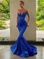 Trumpet/Mermaid Spaghetti Straps Sleeveless Sweep Train Dramatic Silk like Satin Dress