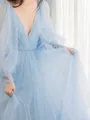 A-line Princess V-Neck Long Sleeves Sweep Train Tulle Chic Dress