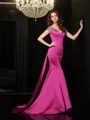 Trumpet/Mermaid Off-the-Shoulder Sleeveless Fitted Court Train Satin Dress With Beading