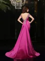 Trumpet/Mermaid Off-the-Shoulder Sleeveless Fitted Court Train Satin Dress With Beading