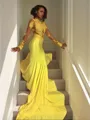 Trumpet/Mermaid High Neck Long Sleeves Court Train Jersey Graceful Dress With Applique
