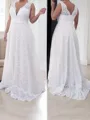 A-line V-Neck Sleeveless Classic Sweep Train Lace Dress With Lace