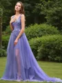 A-line Princess V-Neck Sleeveless Sweep Train Chic Tulle Corset Dress