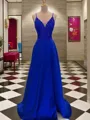 A-line Dreamy V-Neck Sleeveless Sweep Train Satin Dress