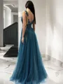 A-line Princess V-Neck Sleeveless Floor-Length Fashion Tulle Dress With Applique