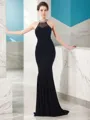 Sheath/Column Fashion Jewel Sleeveless Sweep Train Jersey Dress With Beading