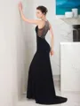 Sheath/Column Fashion Jewel Sleeveless Sweep Train Jersey Dress With Beading