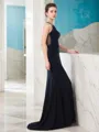 Sheath/Column Fashion Jewel Sleeveless Sweep Train Jersey Dress With Beading