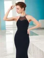 Sheath/Column Fashion Jewel Sleeveless Sweep Train Jersey Dress With Beading