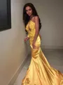 Trumpet/Mermaid Striking Strapless Sleeveless Court Train Satin Dress With Applique