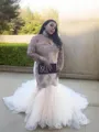 Flair Trumpet/Mermaid Off-the-Shoulder Long Sleeves Court Train Tulle Dress With Applique