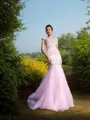 Trumpet/Mermaid V-Neck Sleeveless Court Train Satin Graceful Dress With Beading