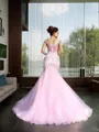 Trumpet/Mermaid V-Neck Sleeveless Court Train Satin Graceful Dress With Beading