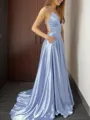A-line V-Neck Sleeveless Sweep Train Fashion Silk like Satin Dress
