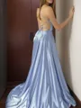 A-line V-Neck Sleeveless Sweep Train Fashion Silk like Satin Dress