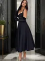 A-line Sweetheart Beautiful Sleeveless Tea-Length Satin Dress