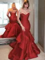Trumpet/Mermaid Sweetheart Sleeveless Sweep Train Fitted Satin Dress