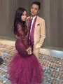 Trumpet/Mermaid Jewel Long Sleeves Floor-Length Lace Seductive Dress With Applique