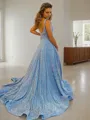 A-line Dazzling Straps Sleeveless Court Train Velvet Sequins Dress