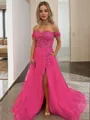 A-line Princess Off-the-Shoulder Sleeveless Subtle Court Train Tulle Corset Dress