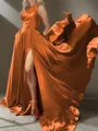 A-line One-Shoulder Fashion Sleeveless Sweep Train Silk like Satin Dress