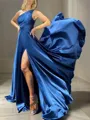 A-line One-Shoulder Fashion Sleeveless Sweep Train Silk like Satin Dress