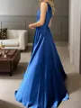 A-line One-Shoulder Fashion Sleeveless Sweep Train Silk like Satin Dress