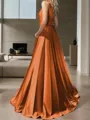 A-line One-Shoulder Fashion Sleeveless Sweep Train Silk like Satin Dress