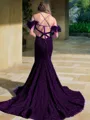 Sheath/Column Shimmery V-Neck Sleeveless Court Train Velvet Sequins Dress