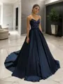 A-line V-Neck Sleeveless Classic Sweep Train Satin Corset Dress