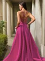 A-line Spaghetti Straps Sleeveless Sweep Train Satin Chic Dress