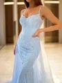 A-line Princess Spaghetti Straps Beautiful Sleeveless Court Train Tulle Dress