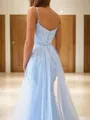 A-line Princess Spaghetti Straps Beautiful Sleeveless Court Train Tulle Dress