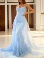 A-line Princess Spaghetti Straps Beautiful Sleeveless Court Train Tulle Dress