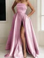 A-line Chic Strapless Sleeveless Sweep Train Satin Dress